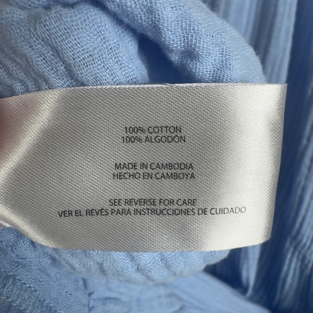 Gap Cotton Gauze Tiered Dress XL Light Blue Short Sleeve Mini V-Neck Coastal - Picture 4 of 9